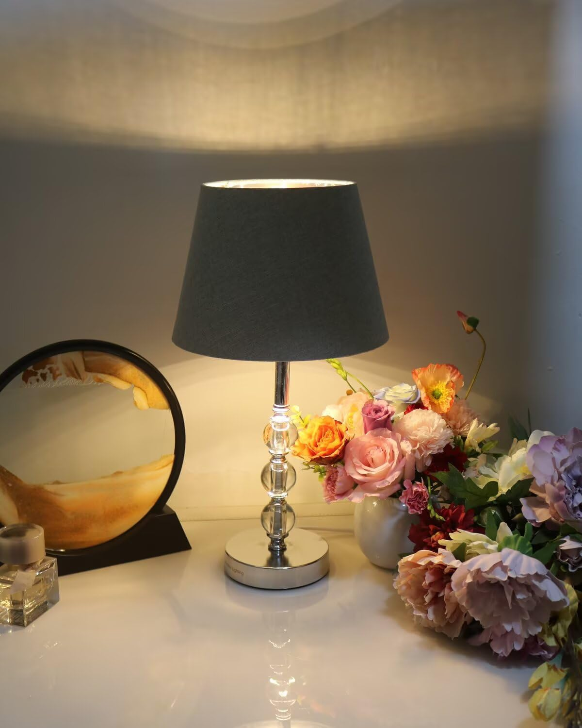 Sinta 2 Pcs 9" Lamp Shade Modern Tapered Replacement Grey Fabric Simple Style Light Shade with Silver Lining for E27/E14 Table Lamp/Wall Lamp image number 2