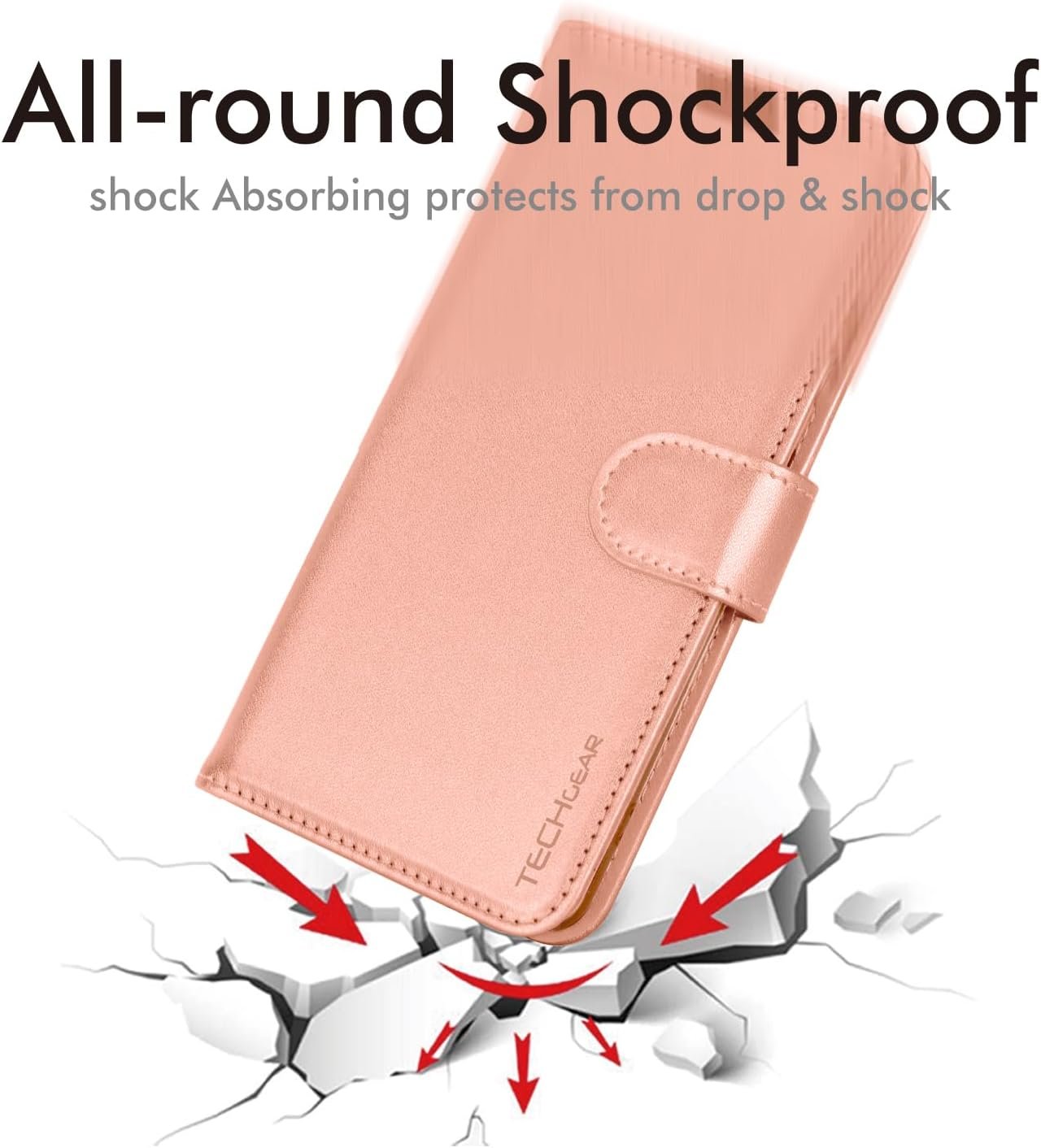 TECHGEAR Iphone 17 Pro Max Leather Wallet Case with RFID Blocking, Flip Cover with Card Holder, Kickstand, Wrist Strap, Magnetic Closure - Rose Gold PU Leather for Iphone 17 Pro Max 6.9" - Green image number 6