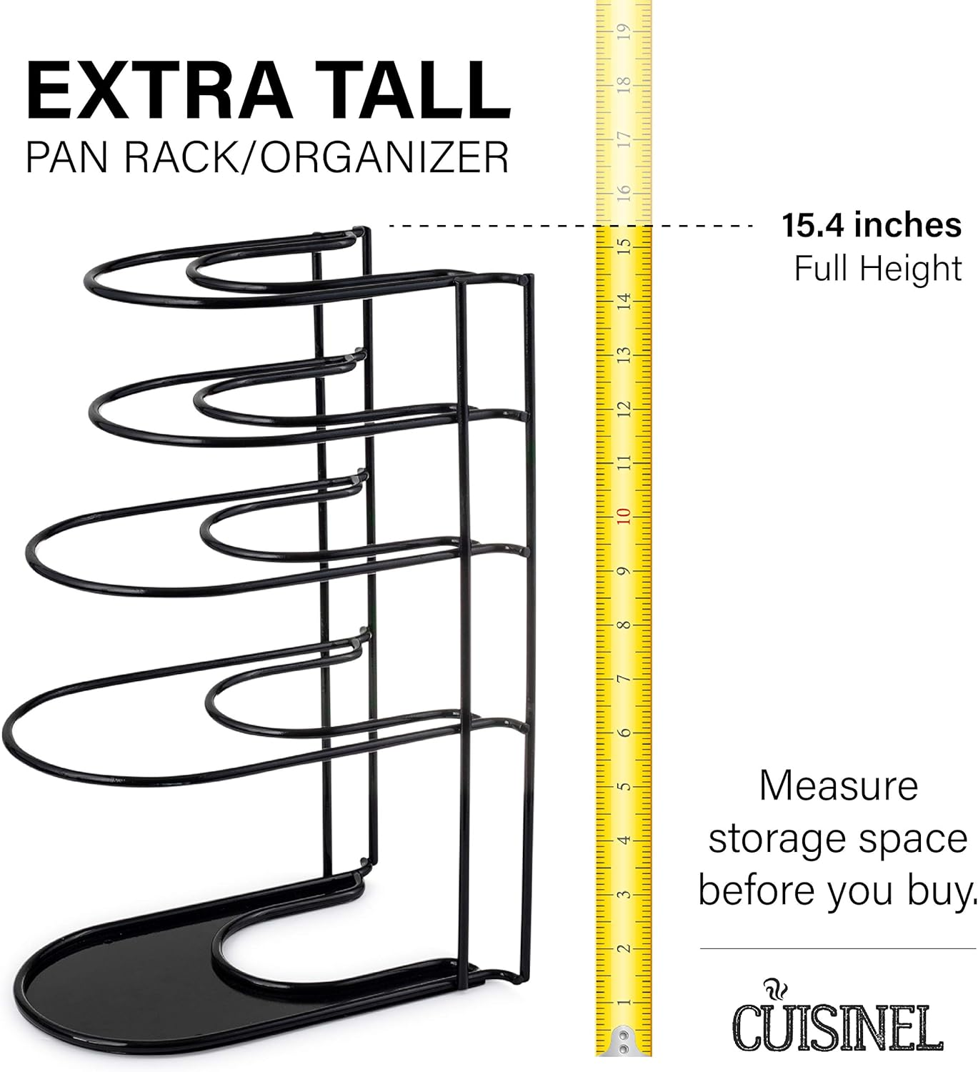 Heavy Duty Pan Organizer, Extra Large 5 Tier Rack - Holds a Dutch Oven - Durable Steel Construction - Space Saving Kitchen Storage - No Assembly Required - Black. 15-Inch image number 1