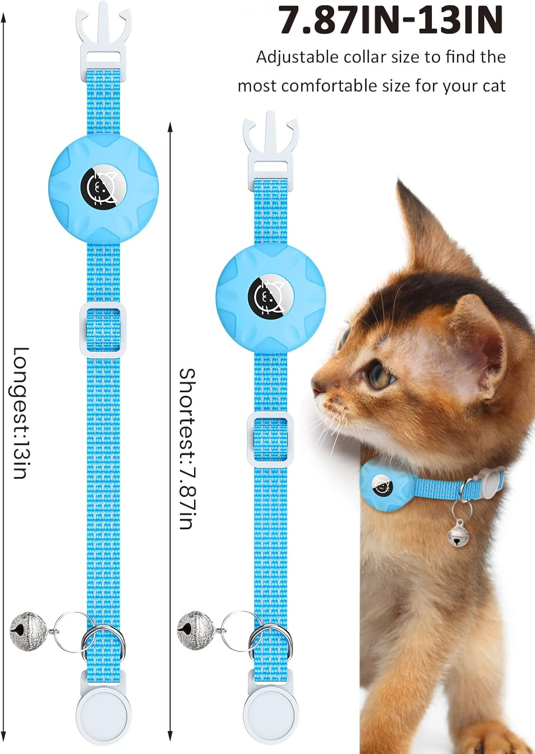 Airtag Cat Collar, Reflective Kitten Collar Breakaway Apple Air Tag Cat Collar, GPS Cat Collar with Airtag Holder and Bell, Lightweight Tracker Cat Collars for Girl Boy Cats Puppies (Luminous Blue) - Luminous Blue image number 6