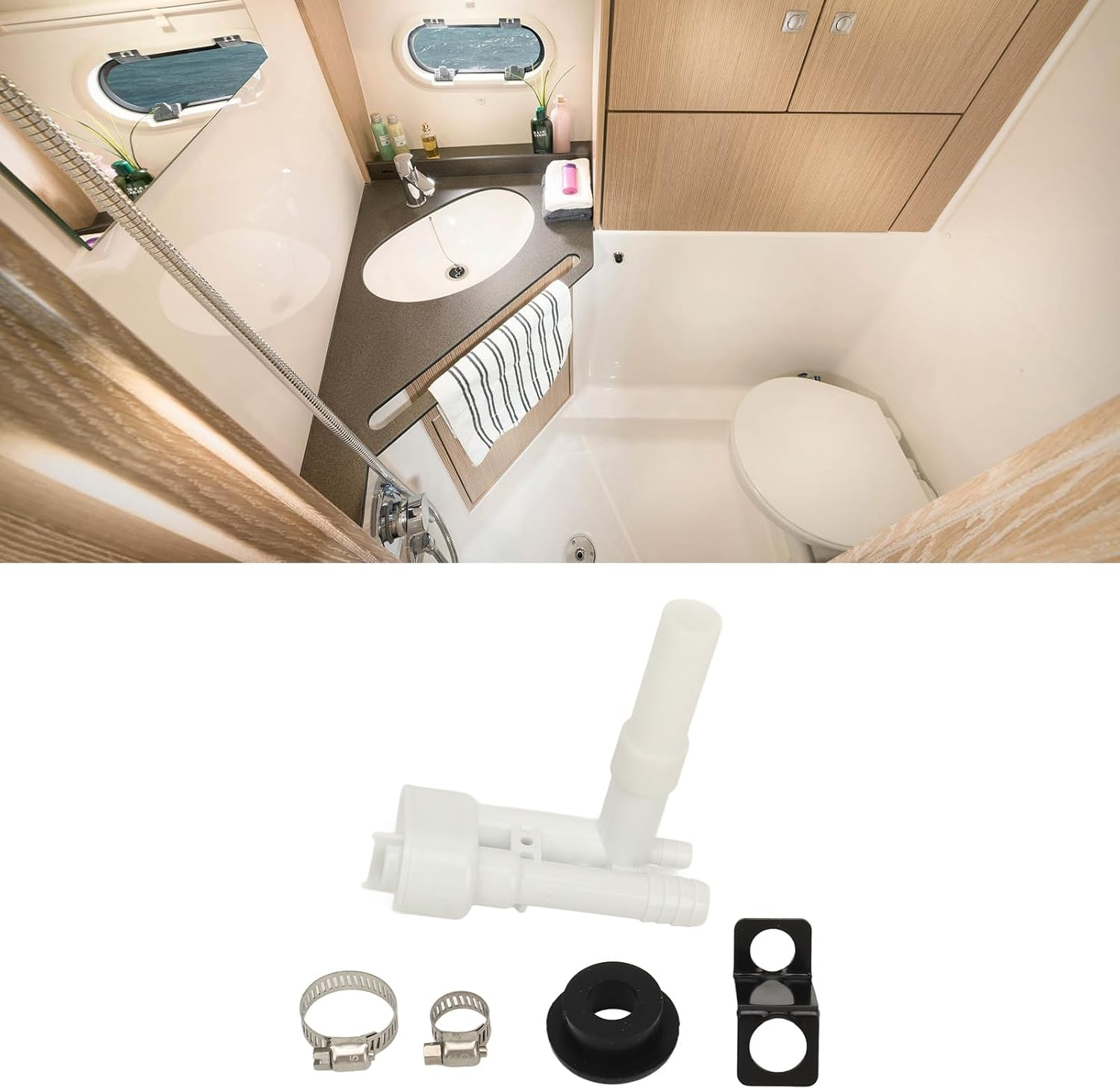 Ejoyous RV Toilet Vacuum Breaker Kit (5Pcs Accessories + Manual) Replaces OE 385230325, Abs+Rubber+Stainless Steel, Backflow Extended Tube, Fits 300/321/320/310/500 Series Toilets image number 1