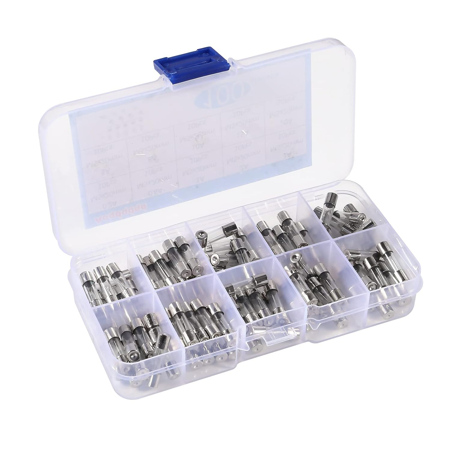 DIANN 100Pcs Fast-Blow Glass Fuses Assortment Kit 10 Values 5X20Mm 250V 0.2 0.5 1 2 3 5 8 10 15 20A Amp Assortment Kit image number 2
