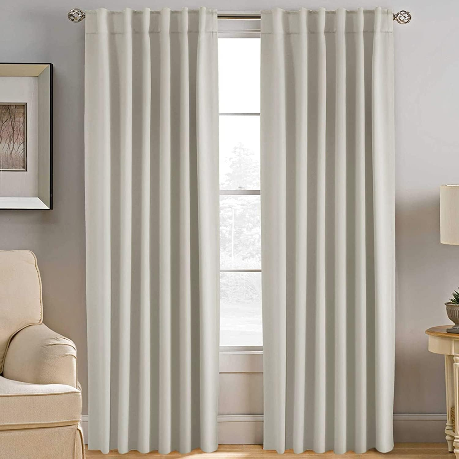 H.VERSAILTEX Blackout Curtains Thermal Insulated Window Treatment Panels Blackout Drapes for Living Room Back Tab/Rod Pocket Bedroom Draperies, 2 Panel Sets, Each W132Cm X D213Cm, Cream Beige image number 3
