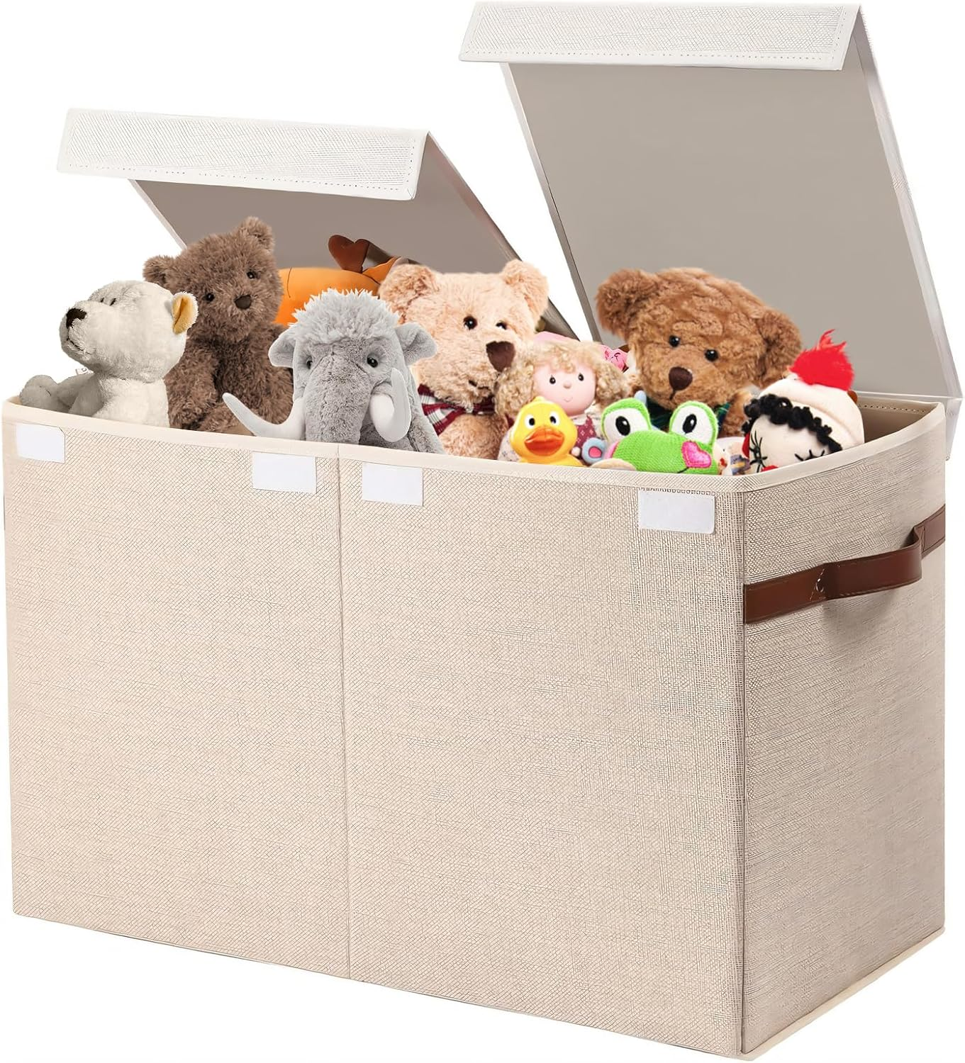 DAWNTREES Large Toy Box Storage Box, Foldable Children'S Storage Box with Flap for Toys, Playroom Storage, Nursery 63X40X34Cm (Beige)