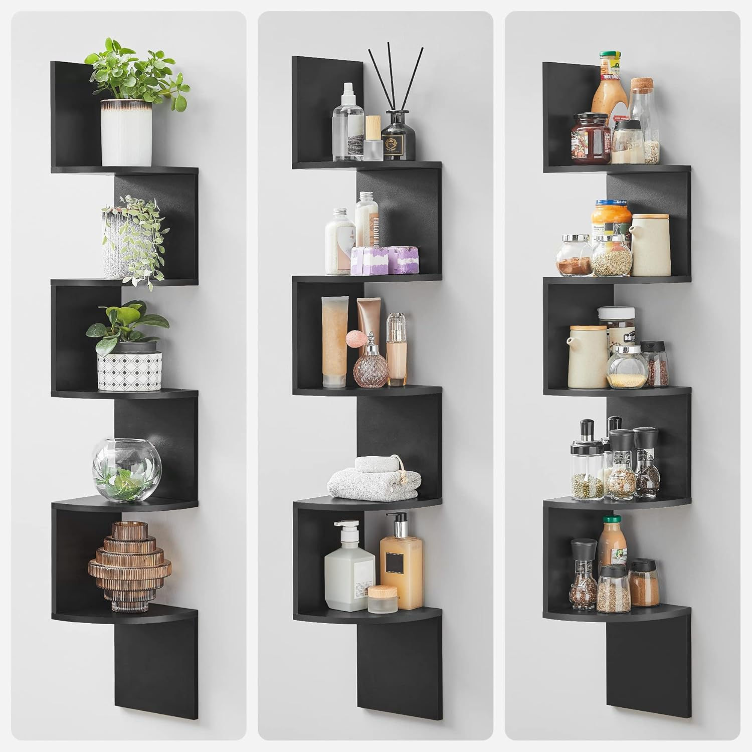 VASAGLE 5-Tier Corner Shelf, Display Floating Shelf in Living Room, Study, Kitchen, Bedroom, for Plants, Cds, Decorations, Modern, Ink Black LBC072B01 - Multicolor image number 5