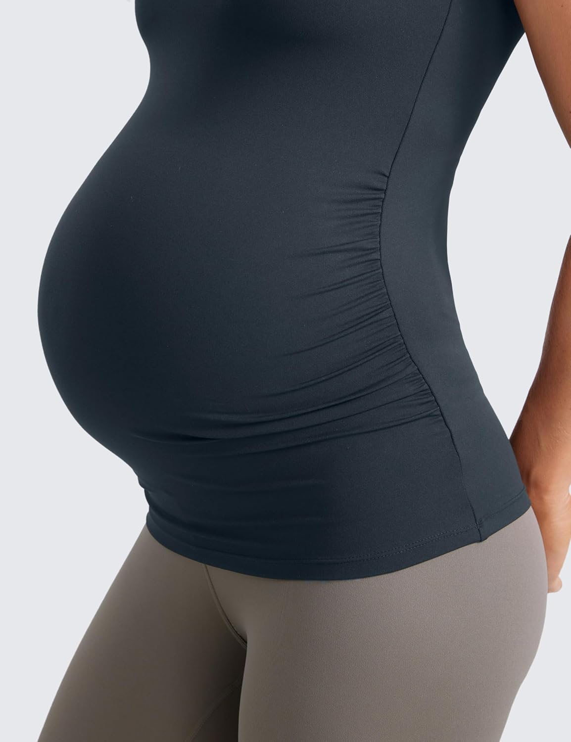 CRZ YOGA Butterluxe Womens Square Neck Maternity Tank Tops Ruched Sleeveless Pregnancy Yoga Tee Shirt with Built in Bra image number 6