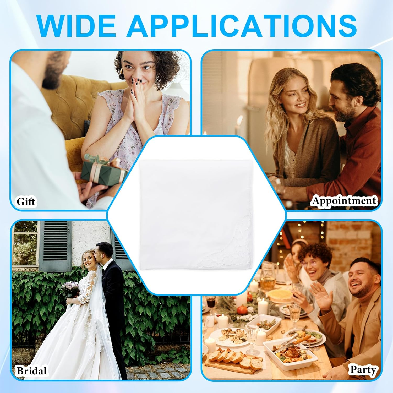 3 PCS Handkerchiefs for Women White Soft Cotton Ladies Hankies Elegant Embroidery Lace Pure Color Square Hankies Daily Accessory Suitable for Afternoon Tea Party 11 Inch