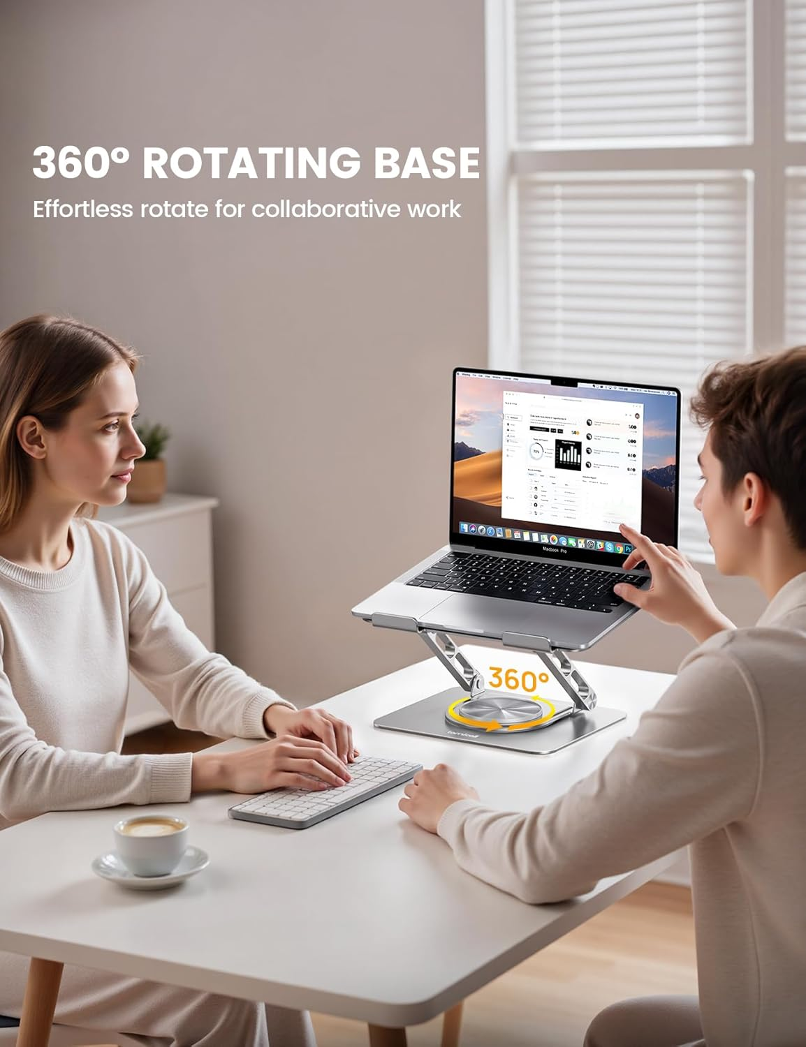 Lamicall Adjustable Laptop Stand for Desk with 360 Rotating Base, Ergonomic Computer Stand, Aluminum Laptop Riser Foldable Protable for Office Home Fits Macbook Air Pro, Dell, HP (10-17.3'') - Silver - Black image number 5