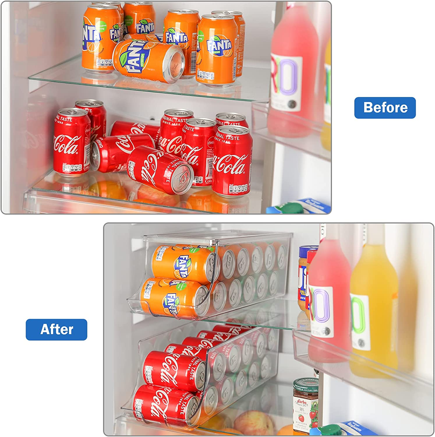 Puricon 2 Pack Soda Can Organizer Dispenser for Refrigerator, Plastic Canned Food Pop Beverage Container Holder Storage Bin with Lid for Freezer Rack Pantry Cabinet Cupboard Kitchen -Standard image number 3