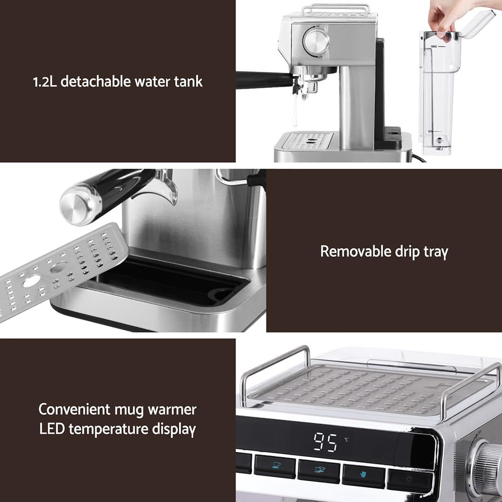 Devanti 20 Bar Coffee Machine Espresso Maker Milk Frother Cappuccino Latte Cafe image number 6