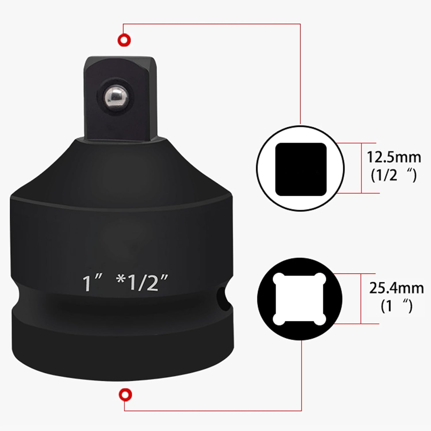 SENRISE Impact Adaptor 1" to 1/2" Air Impact Sleeve Drive Pneumatic Reducer Converter Impact Tool for Impact Driver Conversions, Ratchet Wrenches (Pack of 1) image number 4