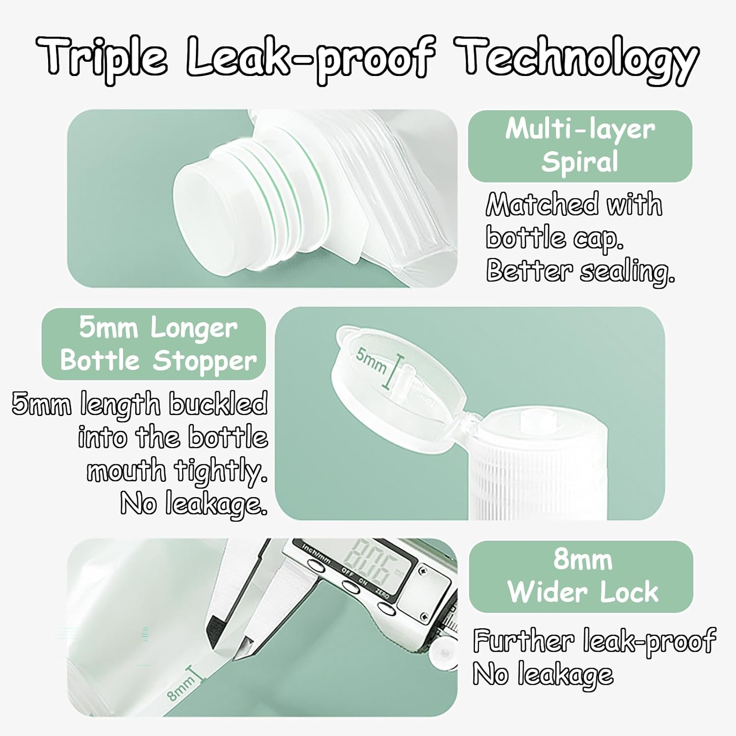 Taoluwin 6Pcs Travel Pouches for Toiletries Set, Leak Proof Clear Squeeze Bags 30Ml/50Ml/100Ml, Triple Seal Travel Size Containers with Stickers, Frosted White image number 3