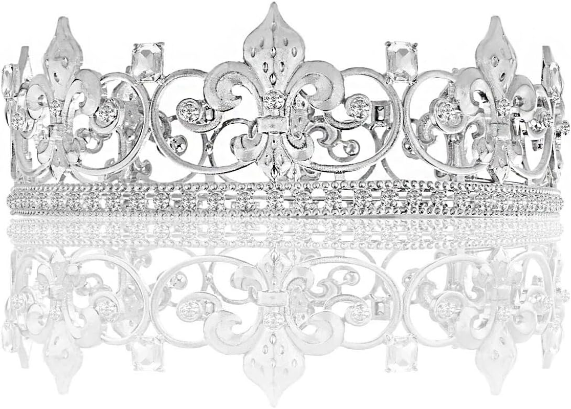 Metal King Queen Crown round Rhinestone Crown Party Headwear for Wedding Halloween Party Birthday image number 2
