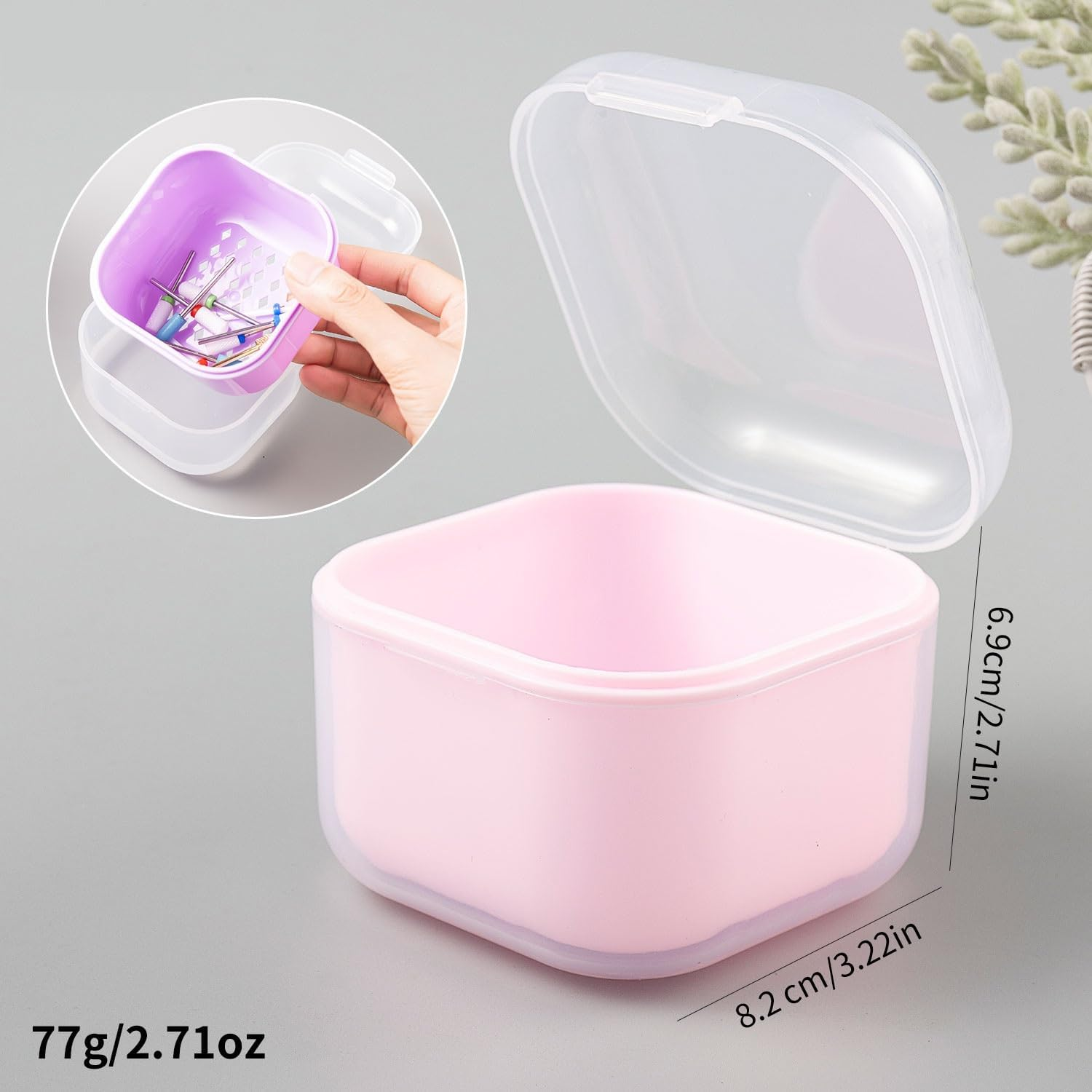 1Pcs Nail Tool Sterilizer, Nail Drill Bits Cleaning Box Disinfection Container for Nail Art Accessories Manicure Sterilization Tray Salon Supplies Sterilizer Cup with Drain Basket (Pink, 8.2*8.2*6.9Cm) image number 3