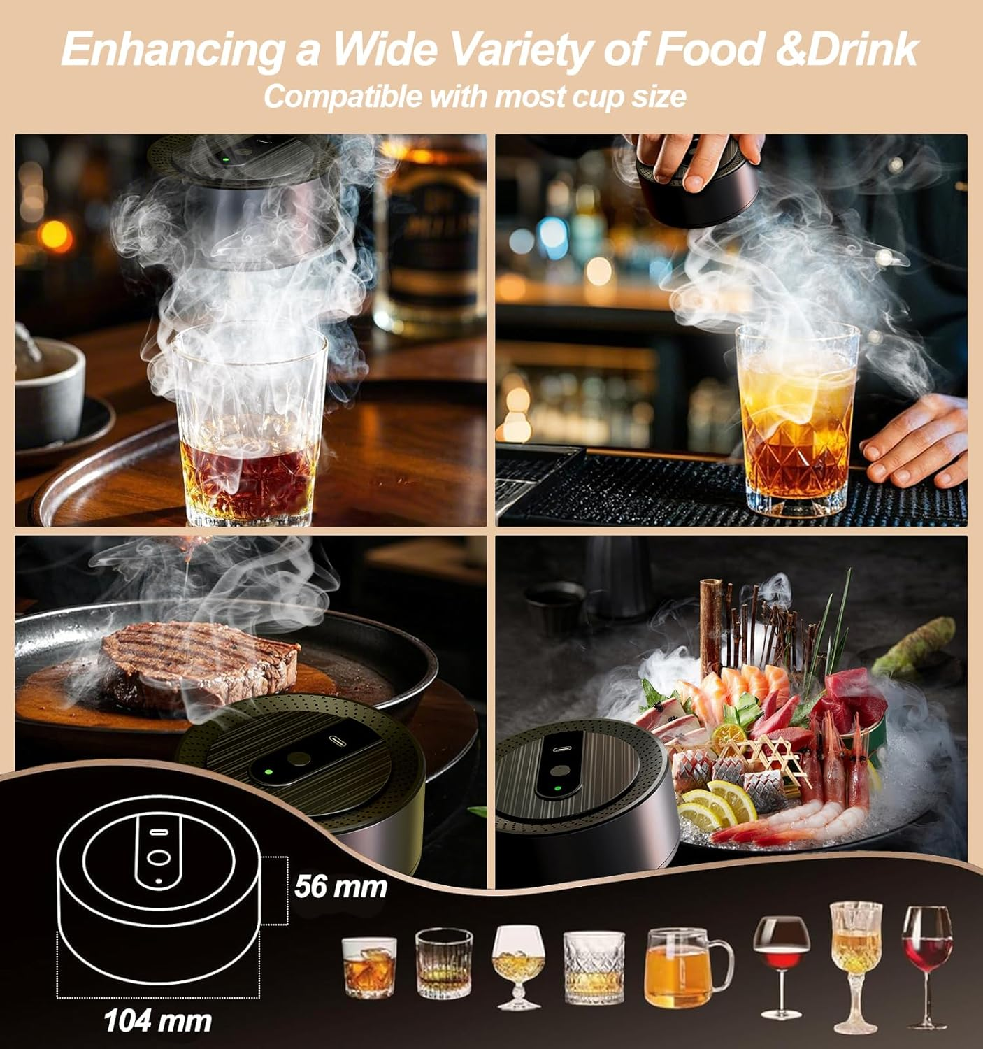 Electric Whiskey Smoker Kit Built-In Lighter,Electric Cocktail Smoker Kit with 6 Flavors Wood Chips,Rechargeable Drink Smoker Kit,No Butane Needed,Bourbon Whiskey Gifts for Men,Dad,Husband Birthday image number 5