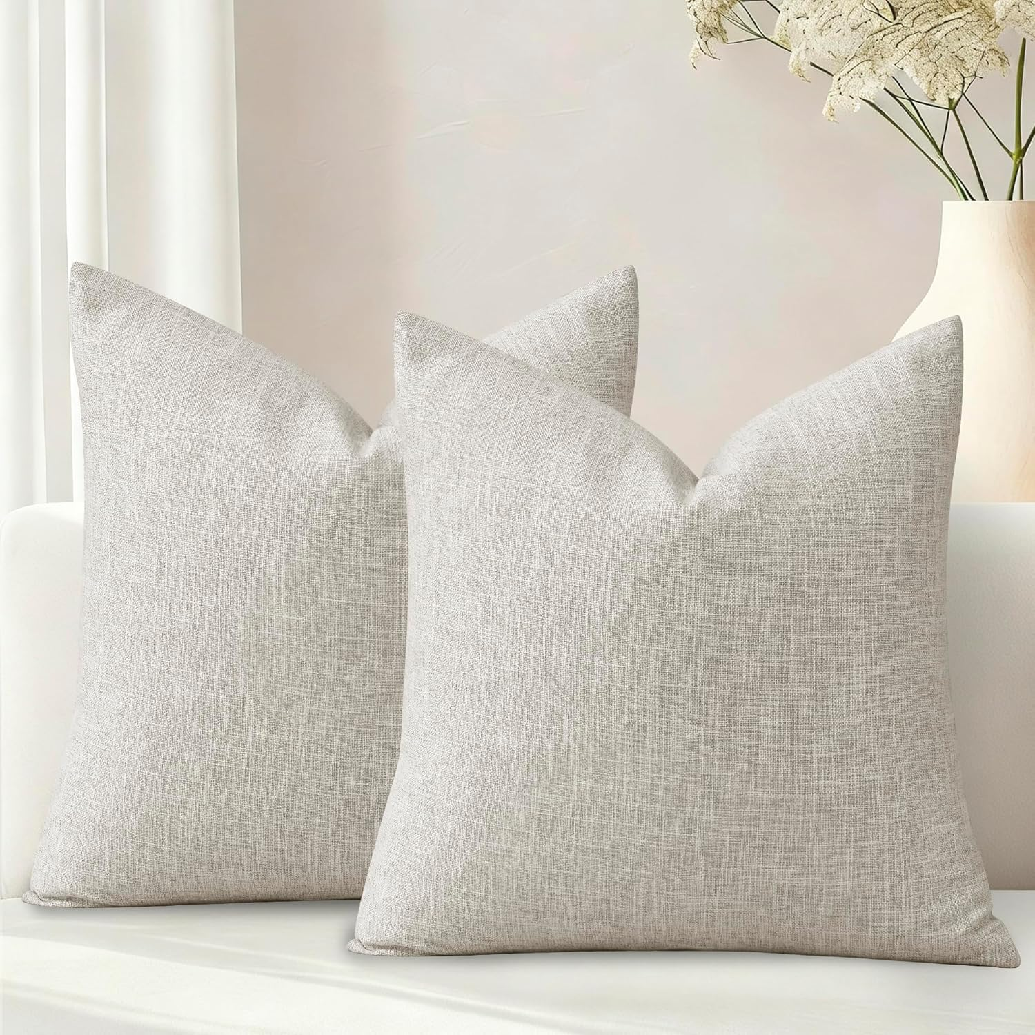 DWCN Linen Soild Throw Pillow Covers Soft Accent Cushion Case Boho Farmhouse Neutral Pillowcase for Couch Sofa Bedroom Living Room, Pack of 2, 30&times;50Cm, Beige