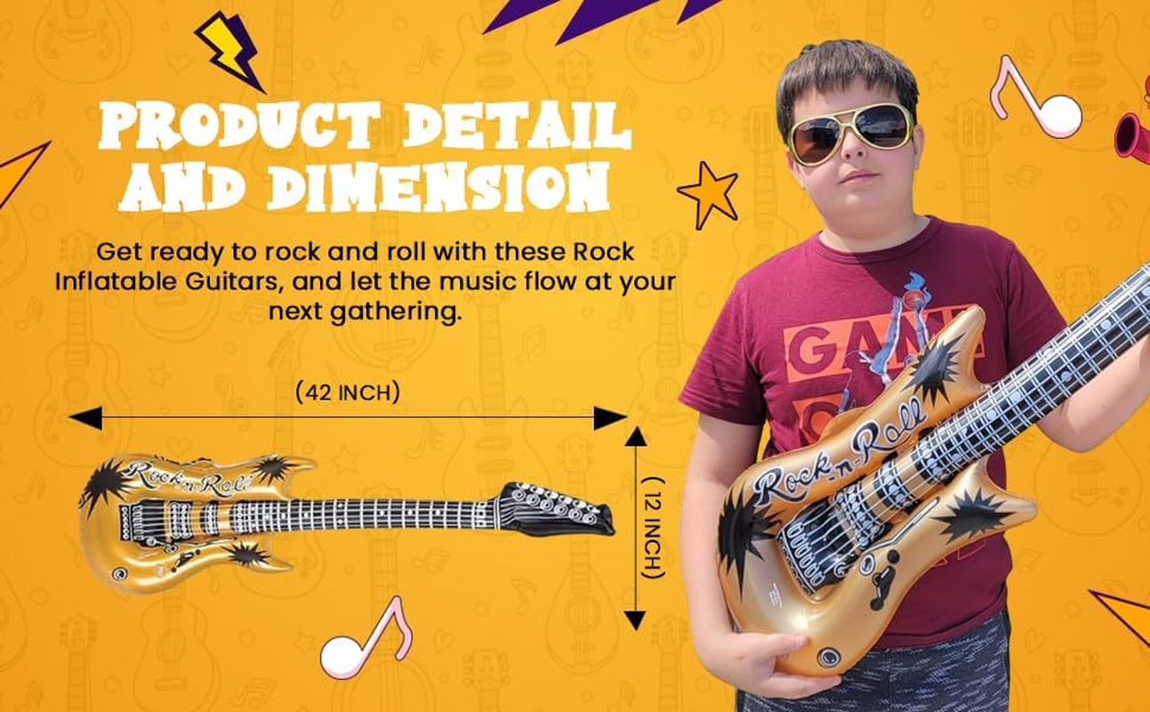 Zugar Land Rock Inflatable Guitar (42 Inches) Vinyl. Perfect Party Favor, DJ Dance 80S Rocker (Gold and Silver (2 Pack)), Multi, 42 Inch image number 1