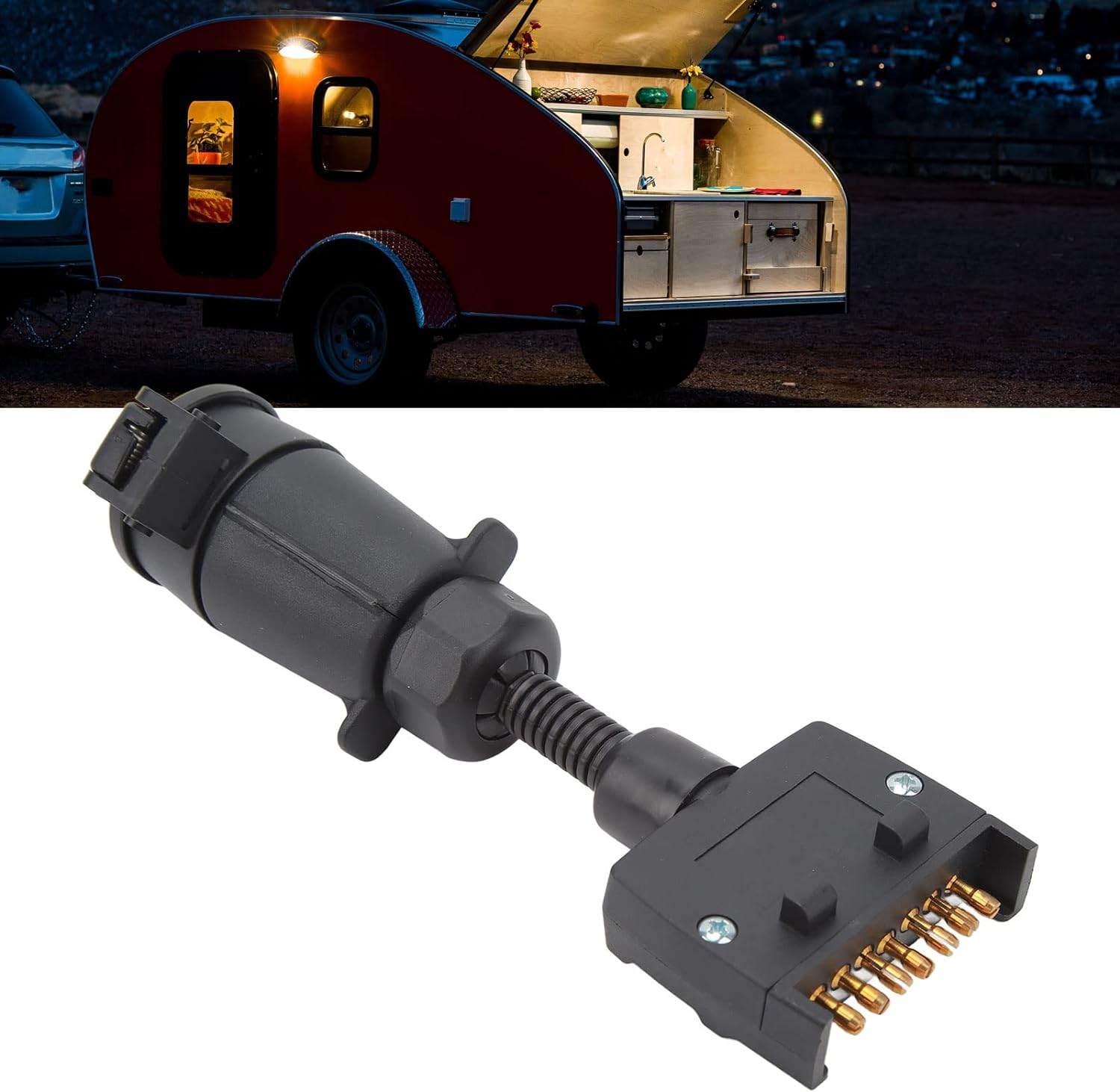 Trailer Adapter Plug Waterproof 7 Pin round Female to Flat Male High Durability Wiring Connector Caravan Boat