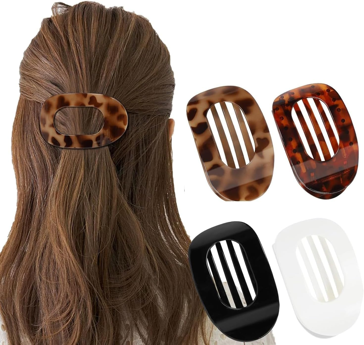 4 Pcs French Claw Clips for Women, Simple Elegant Alligator Clip, round Large Flat Hair Clips, Matte Hair Barrettes for Thick Thin Hair (D)