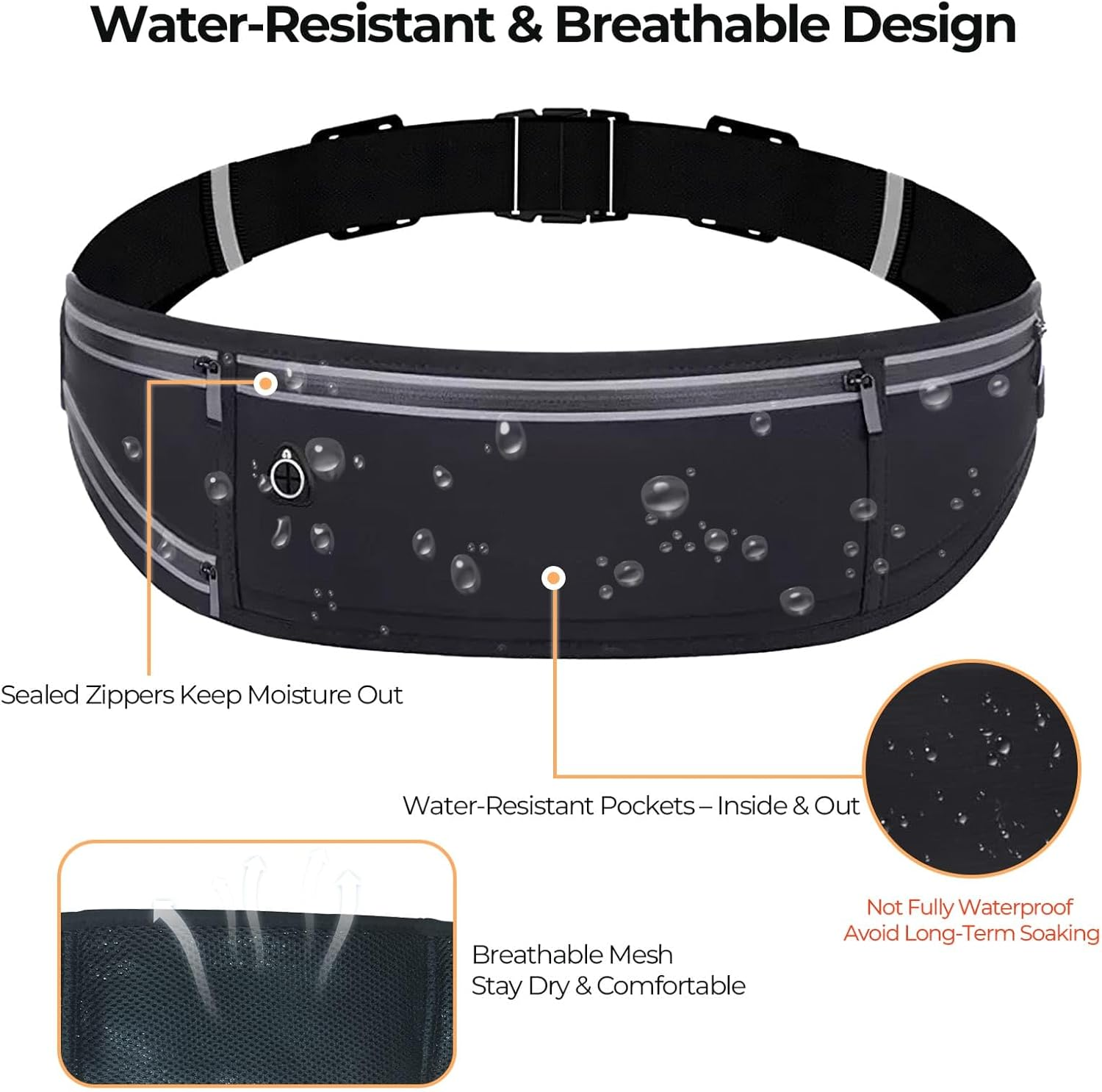 QUPOLPOL Running Belt Waist Pack &ndash; Adjustable Water-Resistant Bum Bag with Phone Pocket, Reflective Strips, No-Bounce Fit for Running, Jogging, Gym, Hiking, Travelling, Black - Pink image number 3