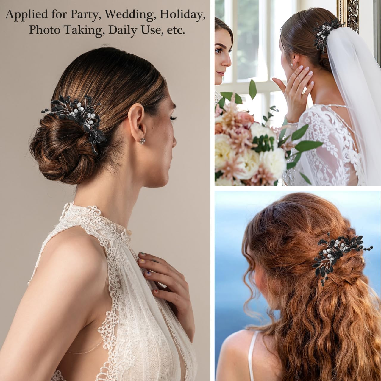 Iplusmile Black Rhinestone Hair Comb for Women Elegant Bridal Sparkling Side Comb Wedding Hair Accessories Fashion Accessory for Wedding Party image number 1