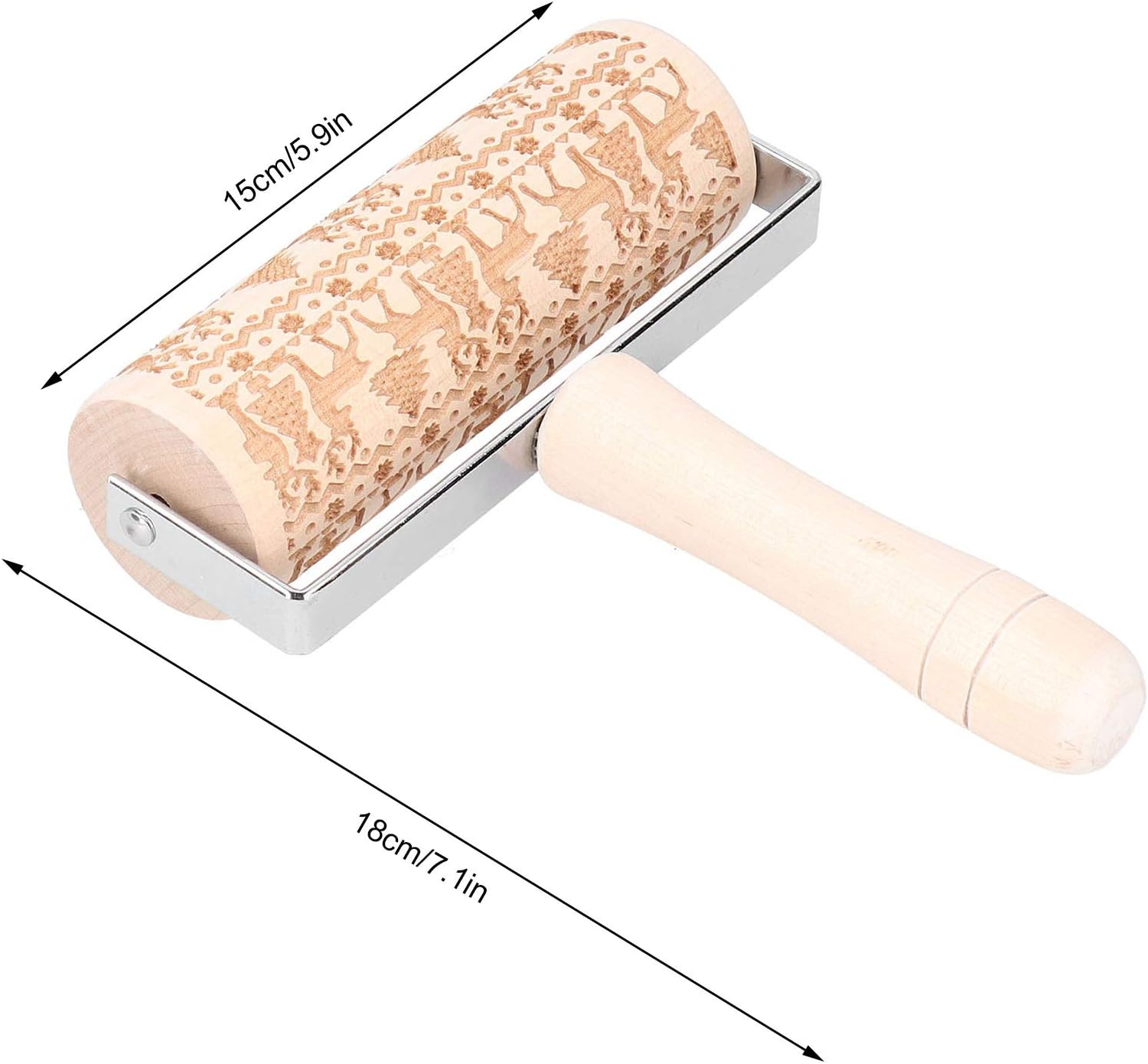 Christmas Wooden Rolling Pin for Baking, Engraved Embossing Rolling Pin Cookie Stamps Roller Grid Cookies Kitchen Decor Tools for Baking Embossed Cookies image number 5