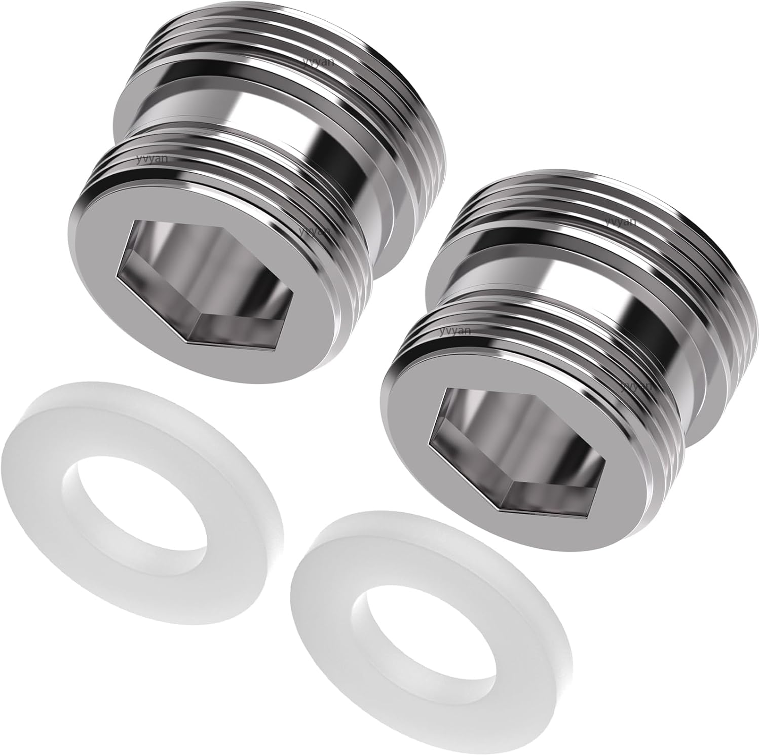 Yvyan Tap Adapter M18 to M22-2 Pieces, Thread Adapter for Male Thread M18 and M22, Suitable for Kitchen Taps, Water Savers, Water Cleaners, Hose Connections (Silver, M18-M22) image number 3