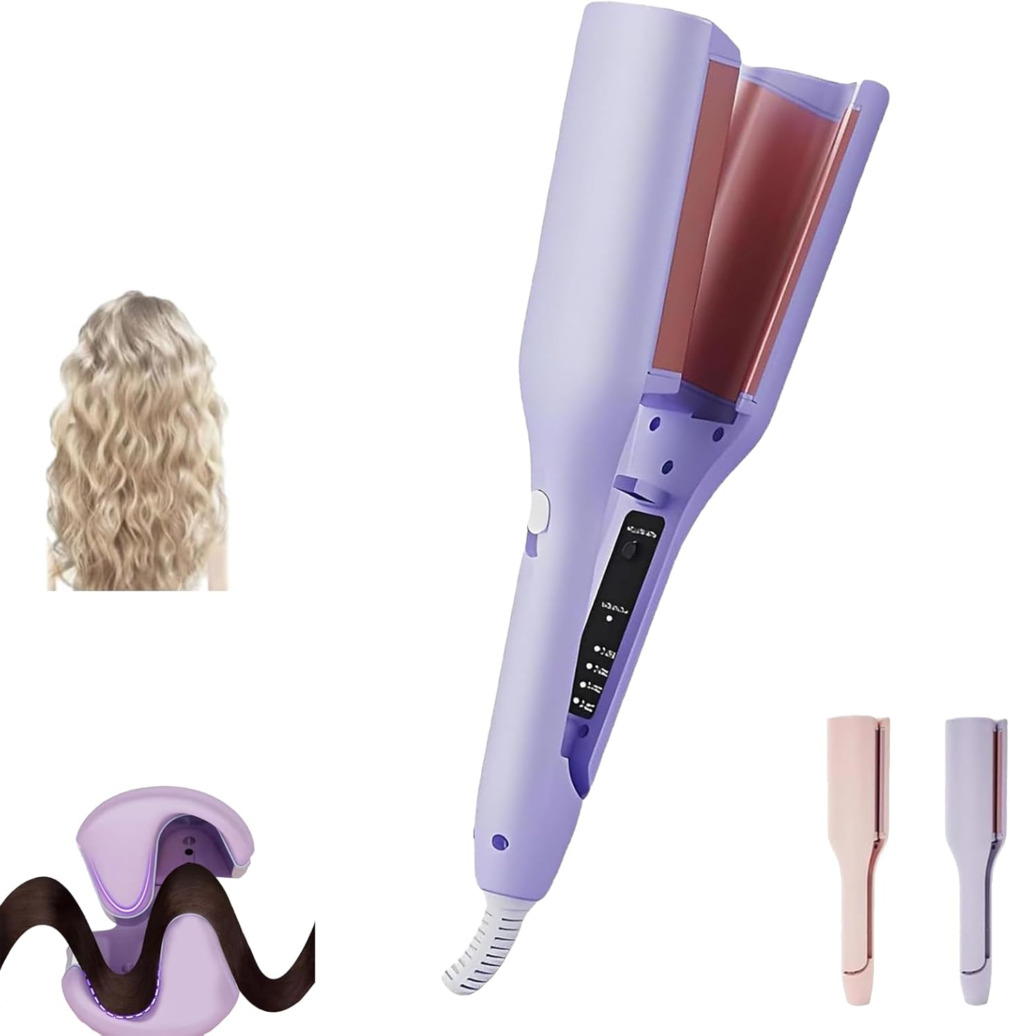 Homessencials Hair Styling Tool with Negative Ionic Technology, Anti-Scald Wave Curling Iron, 32Mm Curling Wand, 'V' Shaped French Curling Iron, 15S Heats up Smooth Lasting (Pink)