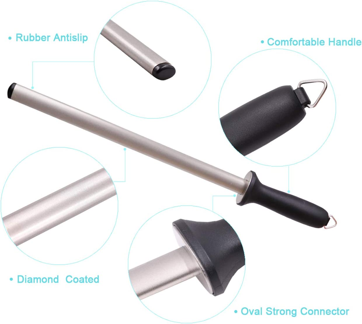 Wiitek 12Inch Diamond Knife Honing Rod, Professional Chef Knife Sharpener Steel, Best Knife Honer, Kitchen Appliances, Ideal for Chef Knife, Cooking Knife, Butcher Knife and Japanese Knife