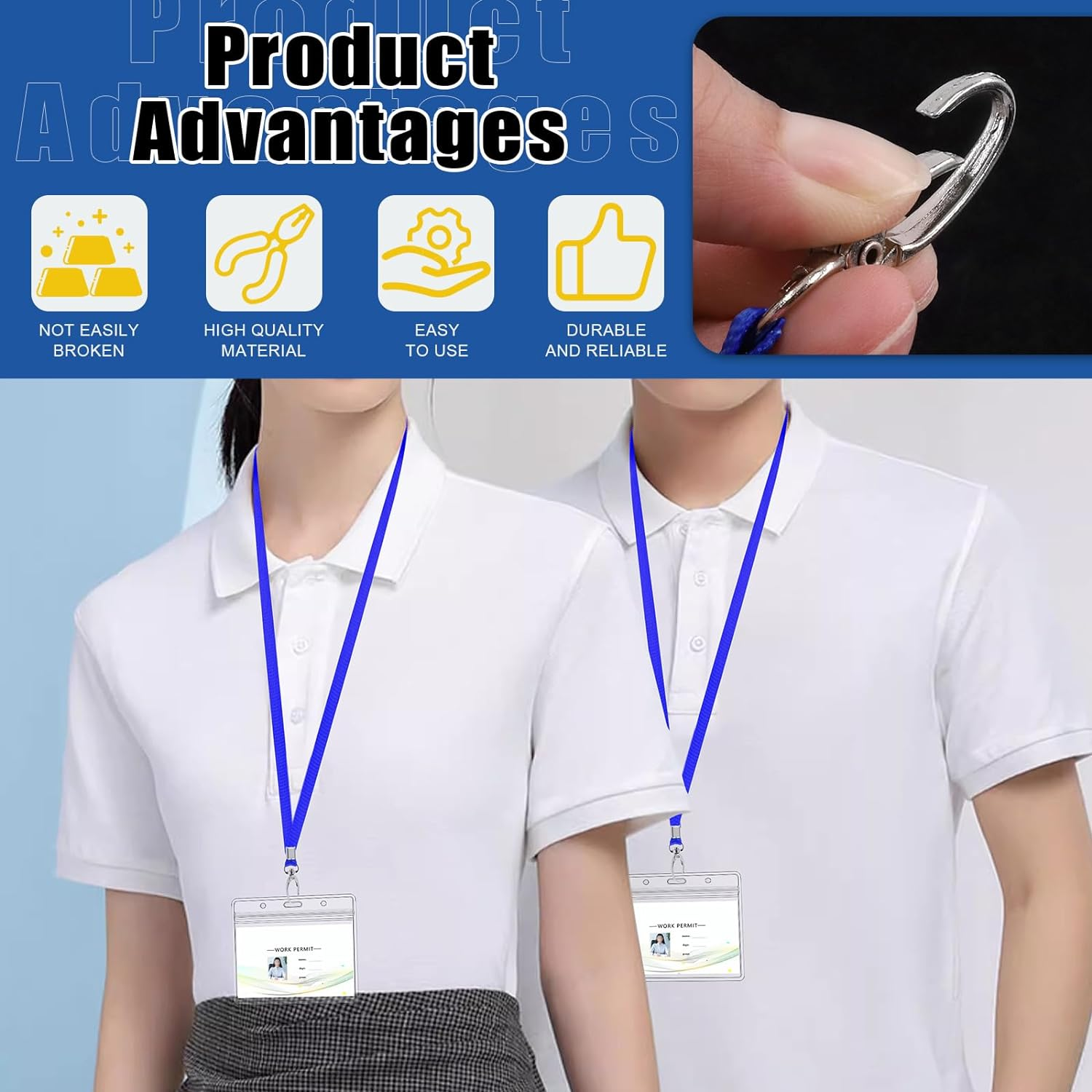 Glarks 50Pcs Lanyards Bulk Purple Lanyard Flat Nylon Clip Swivel Hooks ID Badges Lanyard with Clip for Office ID Badges Key Chains - Blue image number 7