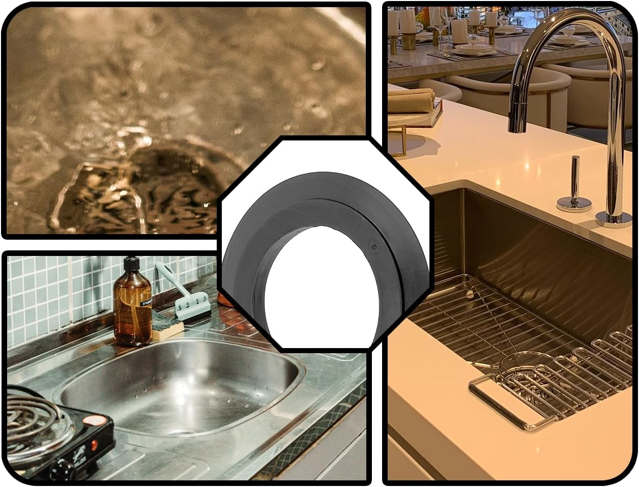 KAPSING Pack of 6 Sink Plugs, Replacement Seal, Black, Rubber Sink Plug Seals, Replacement Part for Diameter 78-83 Mm Strainer Basket image number 3