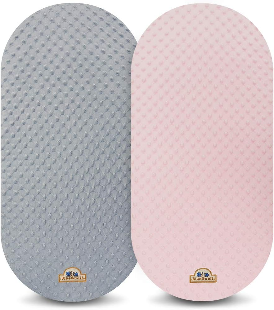 Bluesnail Soft and Strechy Minky Bassinet Fitted Sheet, Cradle Sheets for Bassinet Pad/Mattress 2Pk (Bassinet, Pink+Gray) image number 5