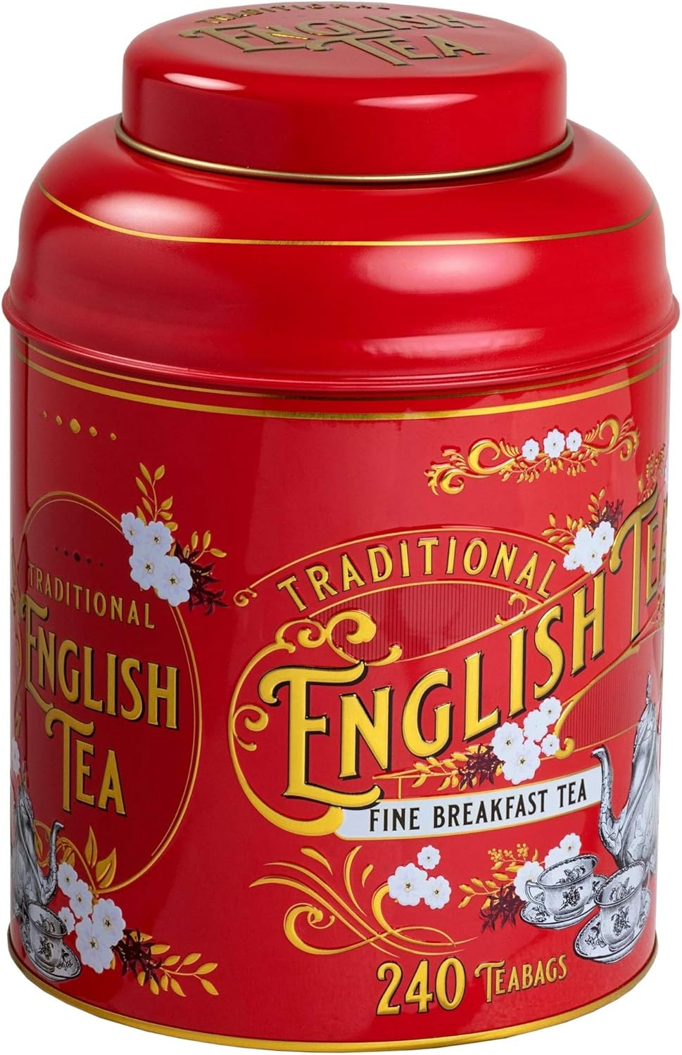 New English Teas Vintage Victorian round Tea Caddy with 240 Fine English Teabags (Bottle Green)