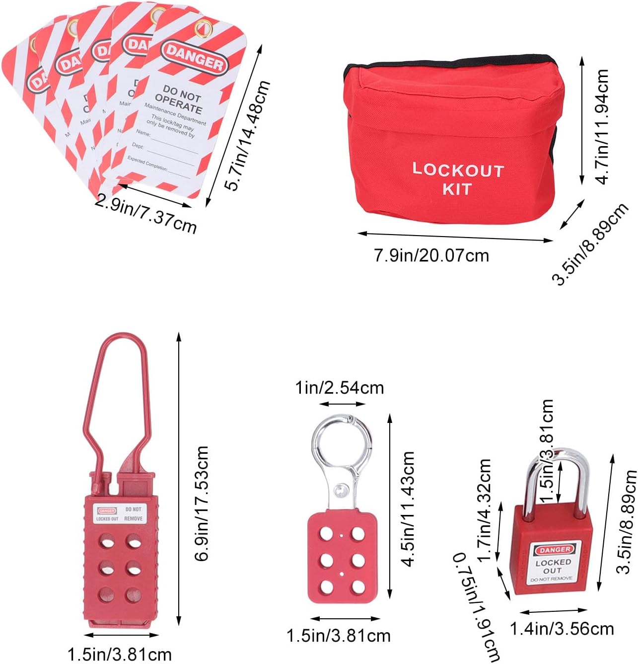 Electrical Lockout Tagout Kit, Circuit Breaker Lockout Kit with Storage Bag, Lockout Tags, Group Lockout Hasps, for Machinery, Electrical Equipment, Outdoor image number 6
