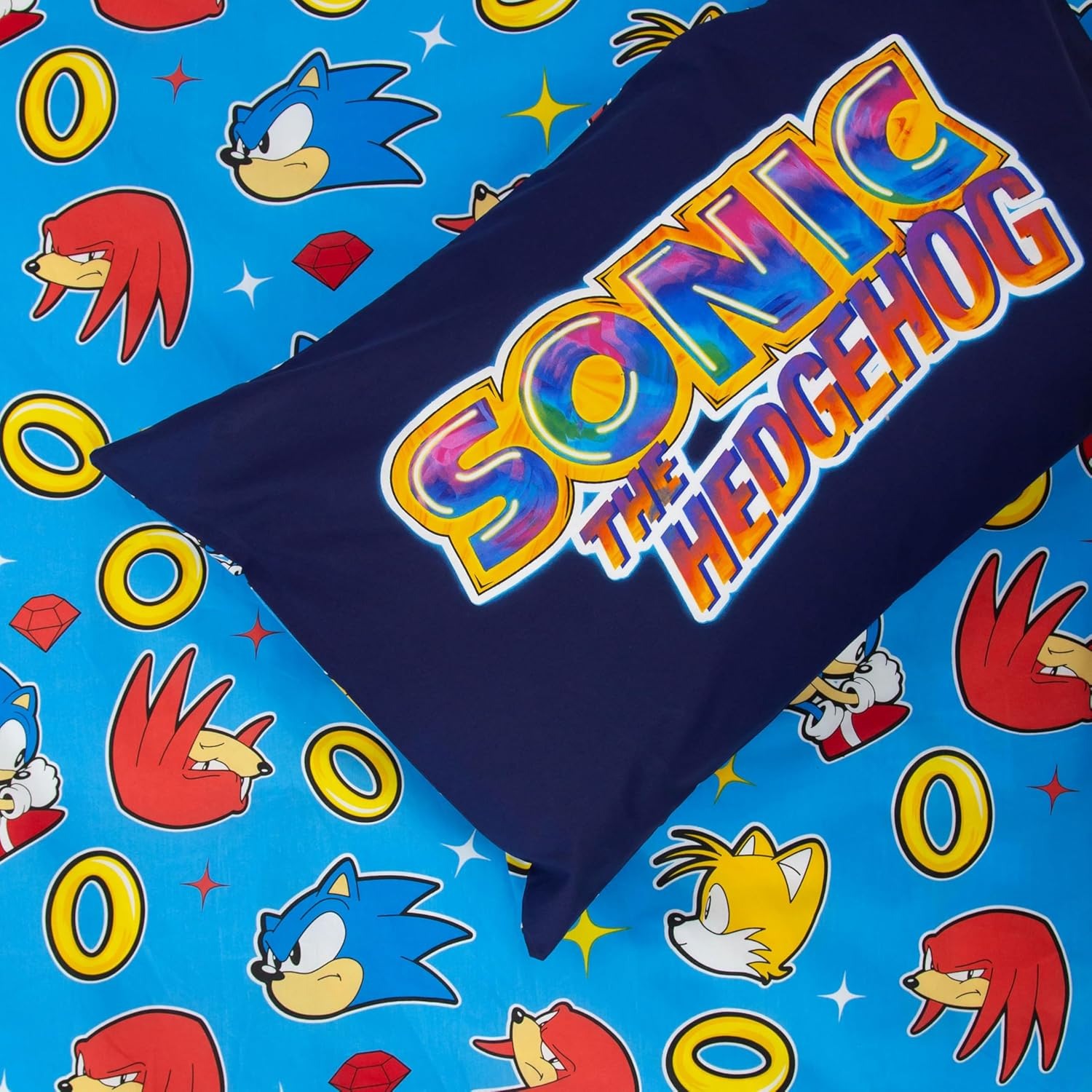 Sonic the Hedgehog Design Gaming Single Duvet Cover Set | Reversible 2 Sided Bedding with Tails and Knuckles Including Matching Pillow Case | Perfect for Kids Bedroom image number 3