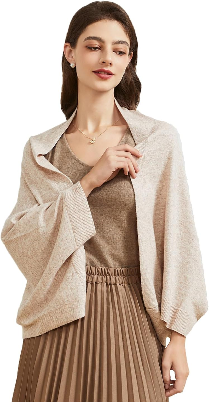 BRYCTSISEN Women'S Lightweight Cashmere Shawl Wrap Scarf with Sleeves Outer Warm Knitted Open Front Poncho Cape Fall Winter