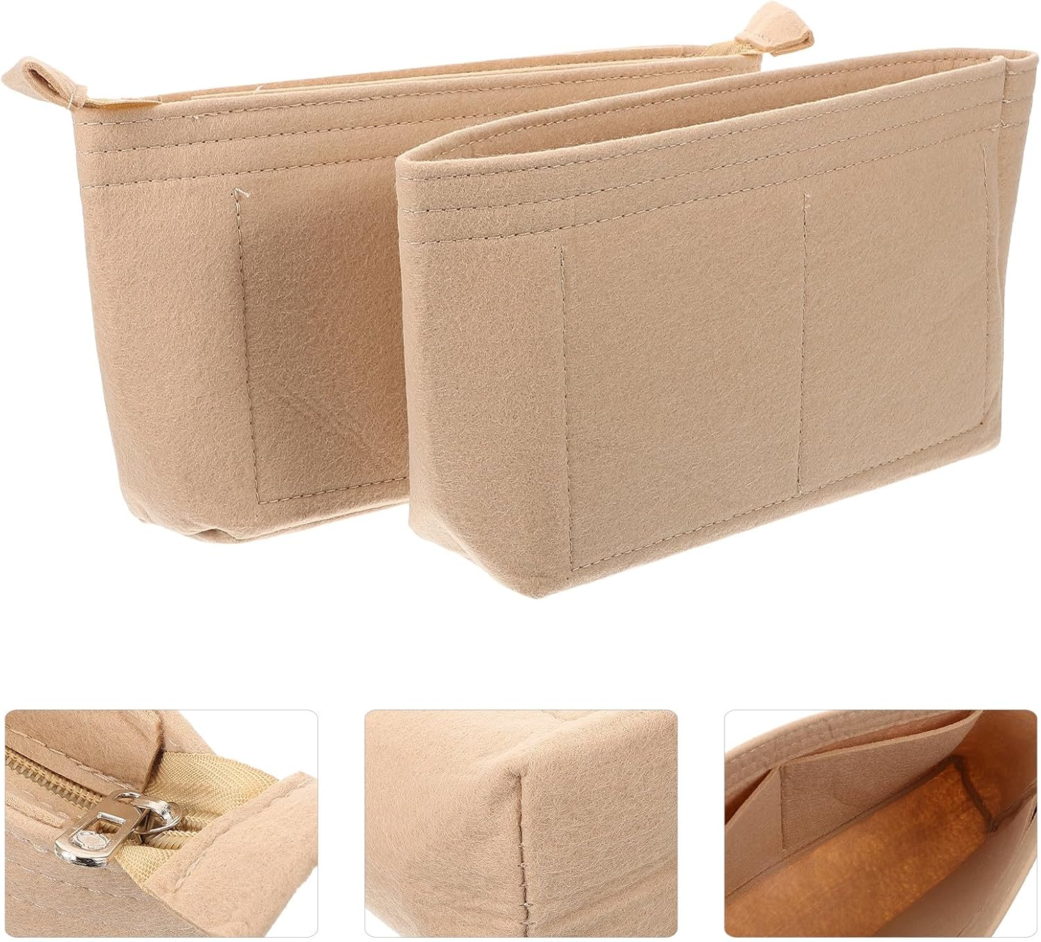 SUPVOX Felt Purse Organizer Inserts 2Pcs Lightweight Storage Liner Bags for Womens Handbag Tote Zippered and Open Top Compartments image number 4