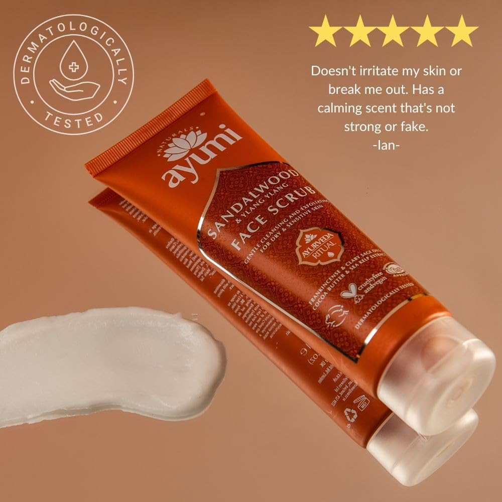 Ayumi Sandalwood & Ylang Ylang Face Scrub. Vegan, Cruelty-Free, Dermatologically-Tested, 3 X 125Ml image number 4
