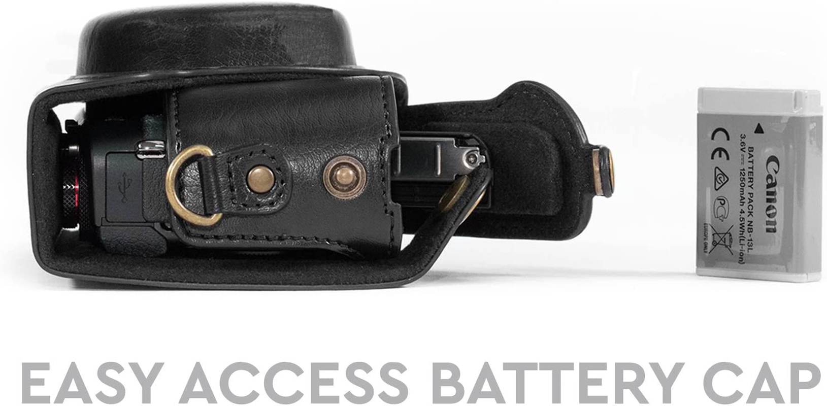 Megagear Canon Powershot G7 X Mark II Ever Ready Leather Camera Case and Strap, with Battery Access - Black - MG975 image number 4