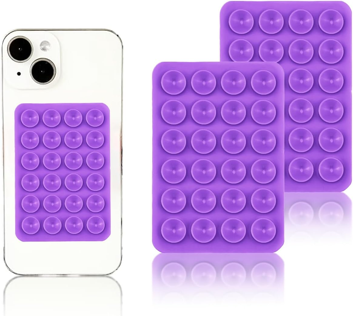 2PCS Silicon Suction Phone Case Mount,Hands-Free Mirror Shower Phone Holder, Tiktok Videos and Selfies，Silicon Adhesive Phone Stand Sticky for Cell Phone (Purple) image number 4