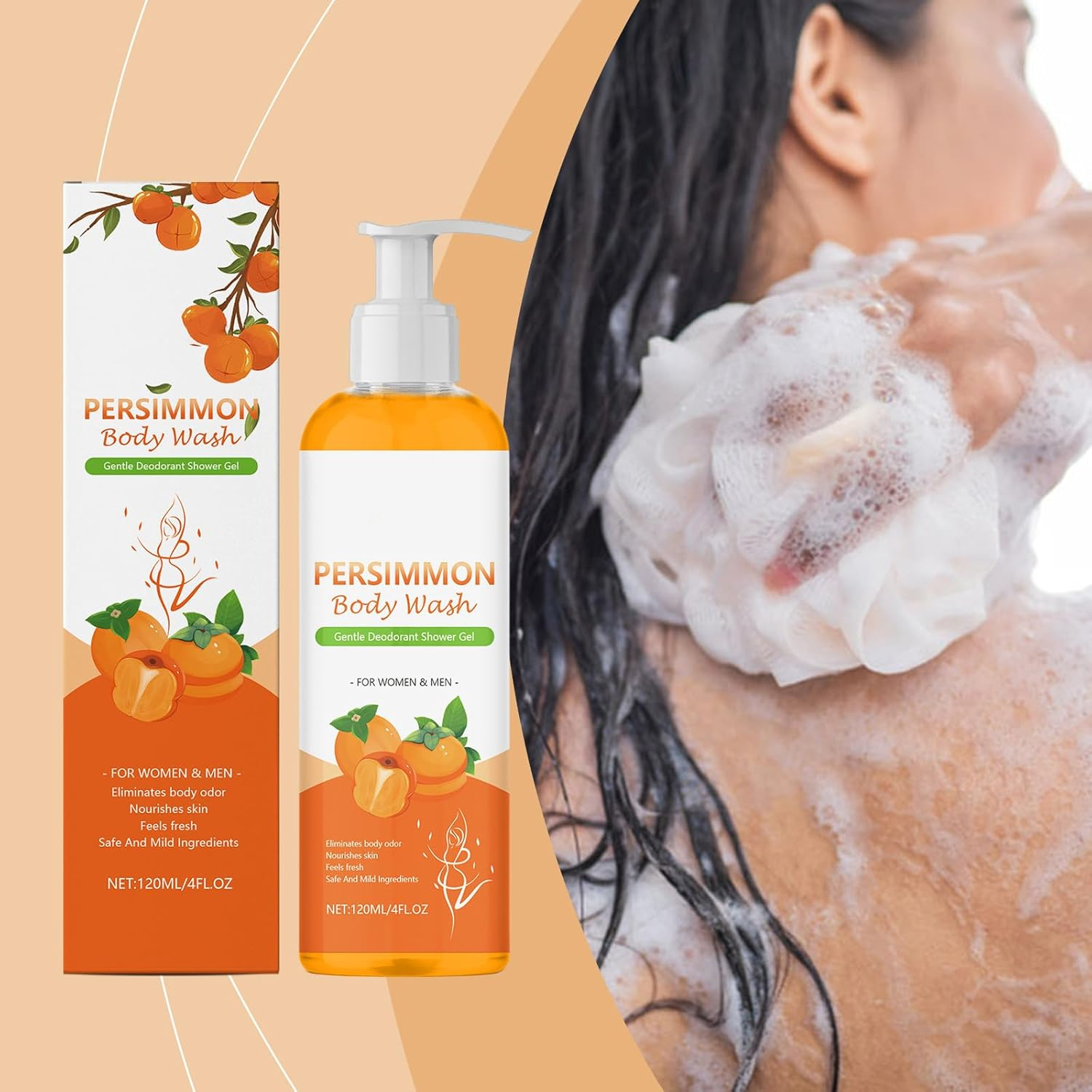 Persimmon Body Wash, Smell Eliminator Deodorant Shower Body Wash for Old People Smell, Moisturising Cleansing Body Deodorizing with Persimmon Extracts, Refreshining Skin (1Pcs) - 2Pcs image number 7