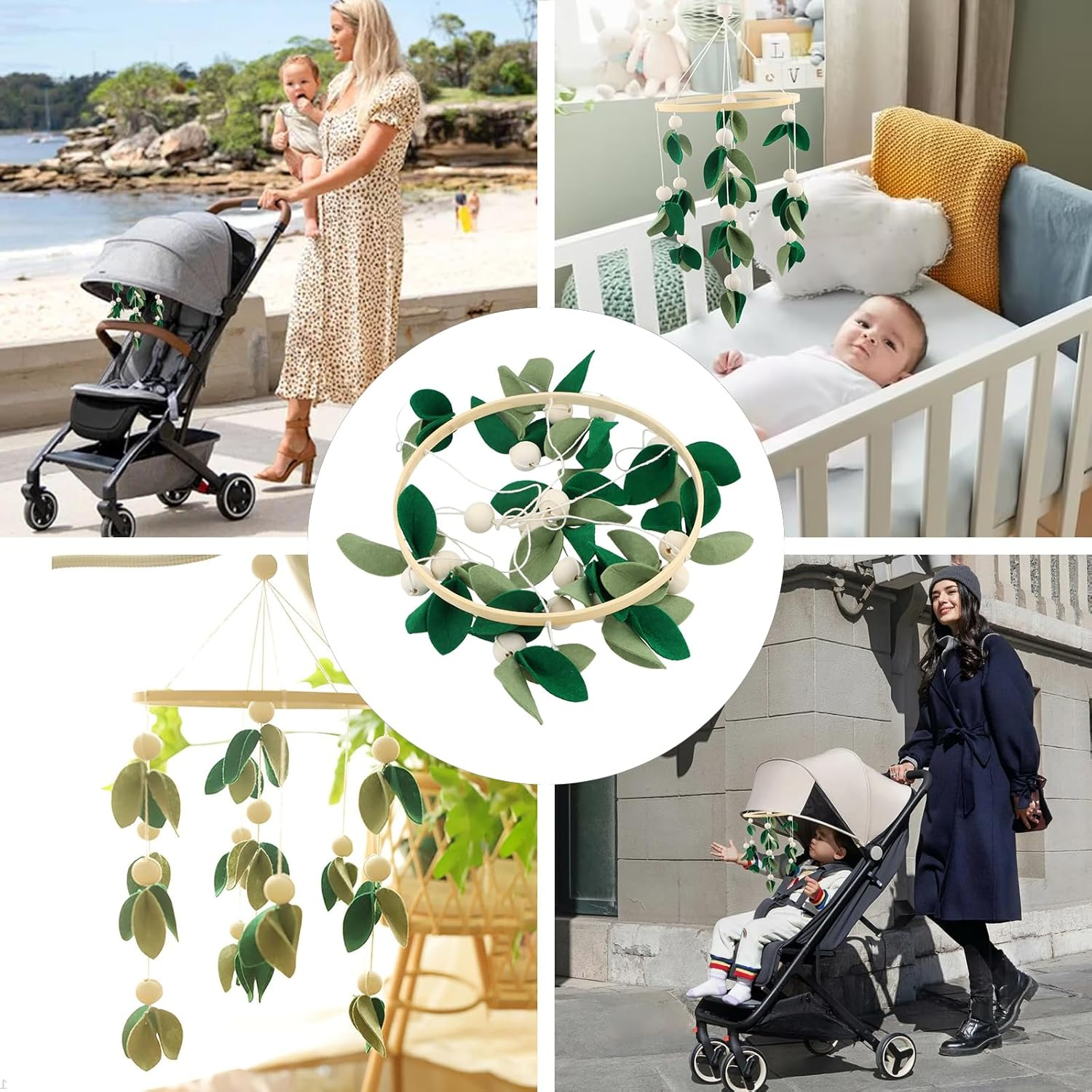 Baby Bed Bell, Mobile Baby Wooden Wind Chime Decor, Baby Bed Decoration, 3D Leaves Wooden Children'S Room Hanging Bed Bell, Wooden Ornament Gift for Baby Girls Boys image number 1