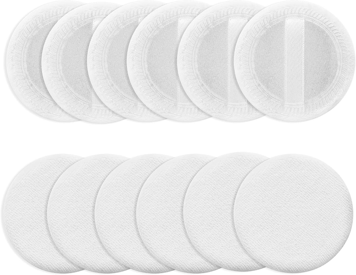 Sibba Loose Powder Puff 12 Pieces round Velour Face Makeup Compact Body Container Setting Pressed Blending Foundation Cream Make up Ribbon Strap Sponge Cushion Halloween Cosmetic Applicator (White) image number 5