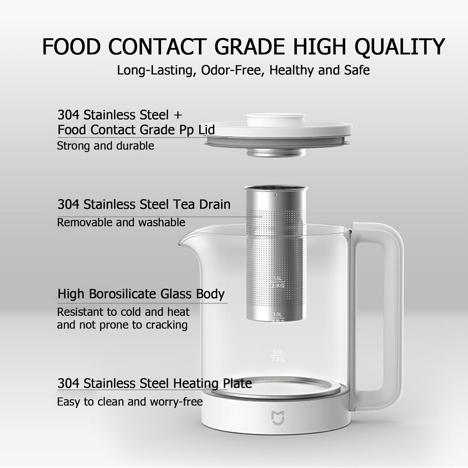 New XIAO MI MIJIA Electric Tea Kettle N1, 11 Temperature Control & 6 Presets Glass Kettle with Removable Infuser, 1.5L Electric Kettle for Coffee, Formula, Tea Maker with 12H Keep Warm, Bpa-Free image number 3