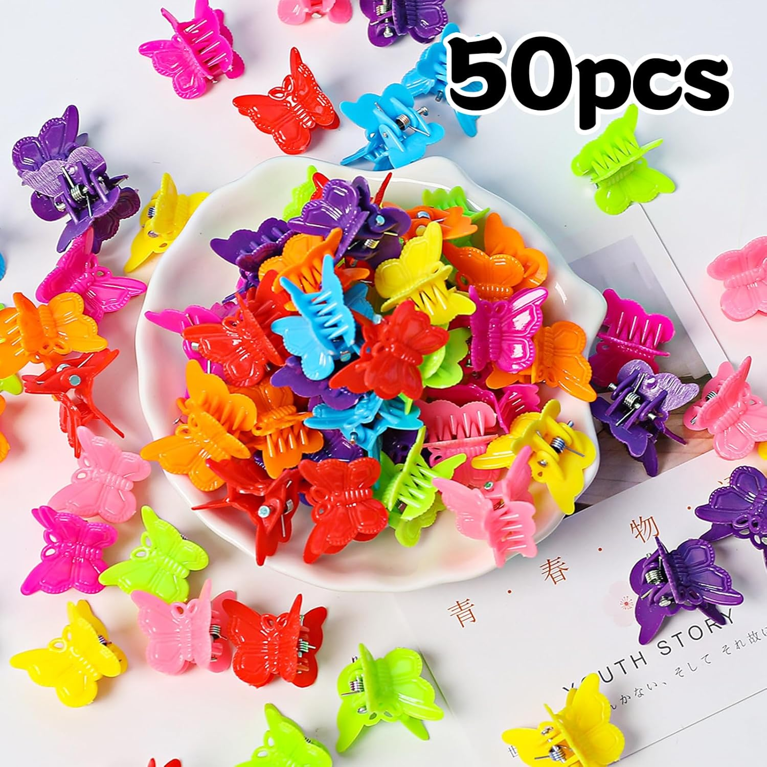BDSHUNBF 100 Pcs Flower Hair Clips Small Butterfly Hair Clips, Hair Claw Clips Strong Hold Hair Jaw Clamps, Cute Claw Clips for Thick Hair, Sparkly Colorful Hair Accessories for Girls and Women image number 4