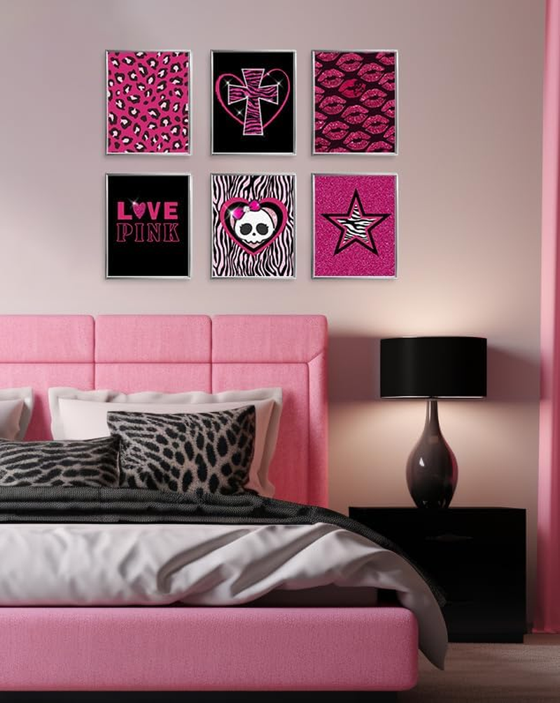Twodays Mcbling Room Decor Aesthetic, Trashy Y2K Posters for Girls Bedroom, 2000S Hot Pink Wall Art, Emo Baddie Prints for Women Apartment.(8" X 10", Set of 6, UNFRAMED)