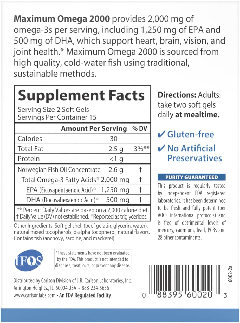 Carlson Labs - Maximum Omega 2000 Travel Pack Natural Lemon 2000 Mg. - 30 Softgels image number 4