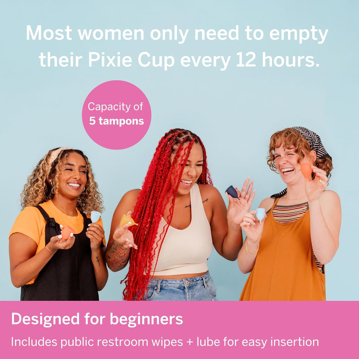 Pixie Menstrual Cup - No Metals or Toxins - 100% Medical-Grade Silicone - Ranked 1 for the Most Soft Reusable Period Cup - Wear 12 Hours - Tampon Alternative - Buy One We Give One (Small) image number 2
