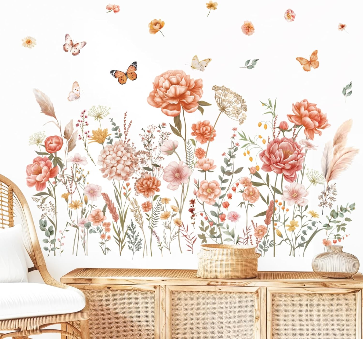 DECOWALL SG2-2507 Boho Large Flowers Wall Stickers Peel and Stick Removable Floral Decals Nursery Bedroom Garden Decor Blossom image number 1