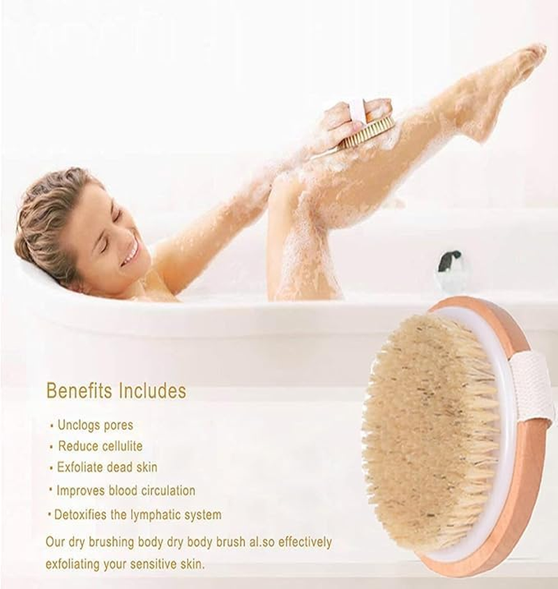 Dry Brushing Body Brush, 2 PCS Natural Boar Bristle round Exfoliating Brushes, Dry Brush for Cellulite and Lymphatic Drainage Massage image number 5